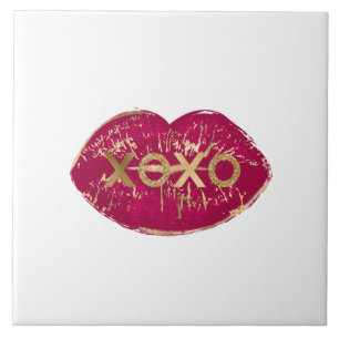 Kiss Red Lips Gold Glitzer XOXO Fliese