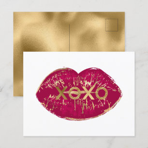 Kiss Red Lips Gold Glitzer XOXO Postkarte