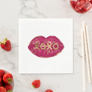 Kiss Red Lips Gold Glitzer XOXO Serviette