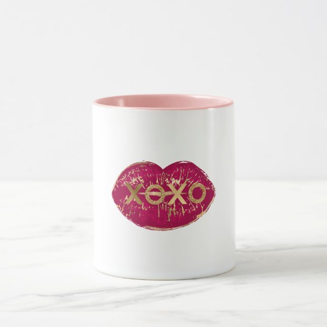Kiss Red Lips Gold Glitzer XOXO Tasse (Zentrum)