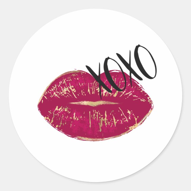 Kiss Red Lips XOXO Runder Aufkleber (Vorderseite)