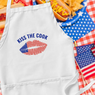 Kiss The Cook American Lips Patriotic USA Apron Schürze