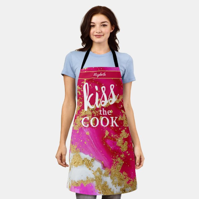 Kiss The Cook Food Koch Kitchen GRILLEN Baker Marb Schürze (Getragen)