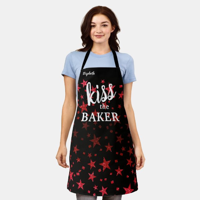Kiss The Cook Food Koch Kitchen Star Baker Glitzer Schürze (Getragen)