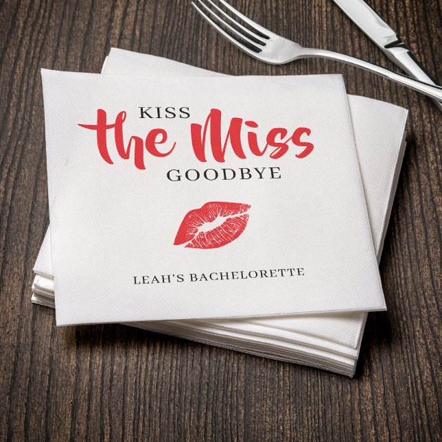 Kiss the Miss Goodbye Red Lip Bachelorette Party Serviette (Von Creator hochgeladen)