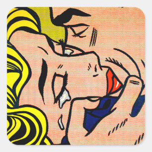 Kiss V - Lichtenstein - Vintager Pop Art Quadratischer Aufkleber