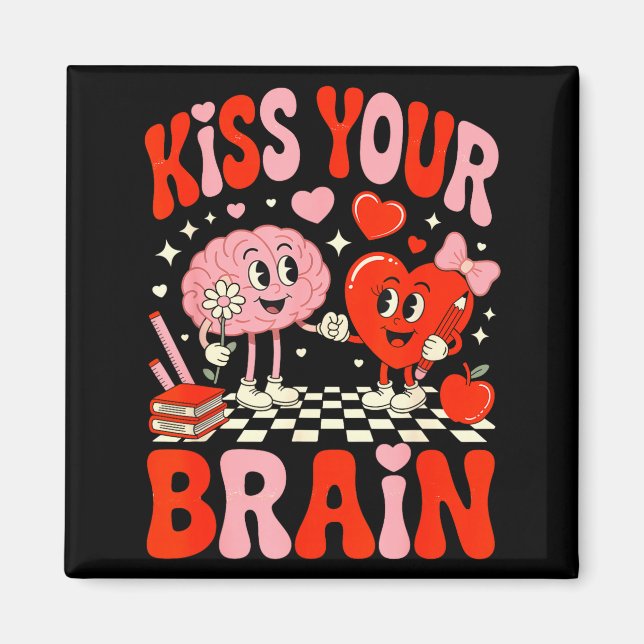 Kiss Your Brain Women Valentine's Day Retro School Magnet (Vorne)