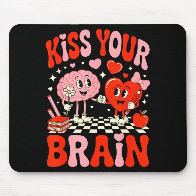 Kiss Your Brain Women Valentine's Day Retro School Mousepad (Vorne)