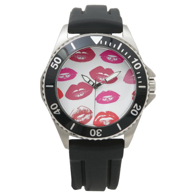 Kissbare Lippen (Küsseln der Lippen, Rot und Rosa  Armbanduhr (Vorderseite)