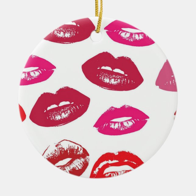 Kissbare Lippen (Küsseln der Lippen, Rot und Rosa  Keramik Ornament (Vorne)