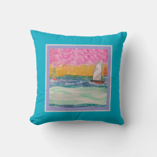 Kissen - Drei Segelboote Rosa Himmel