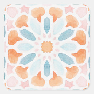 Kissen im marokkanischen Stil in Blau und Orange 2 Quadratischer Aufkleber