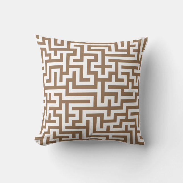 Kissen im Taupe-Labyrinth-Muster (Vorderseite)