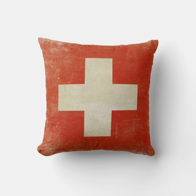 Kissen mit beunruhigter Flagge von der Schweiz (Vorderseite)