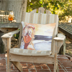 Kissen mit Blond Girl am Strand werfen