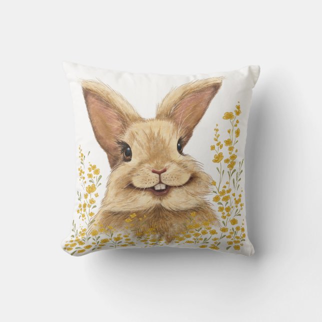 Kissen mit dem Druck Happy Bunny in Golden (Vorderseite)