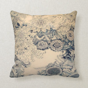 Kissen mit Eulen- und Blumenmuster