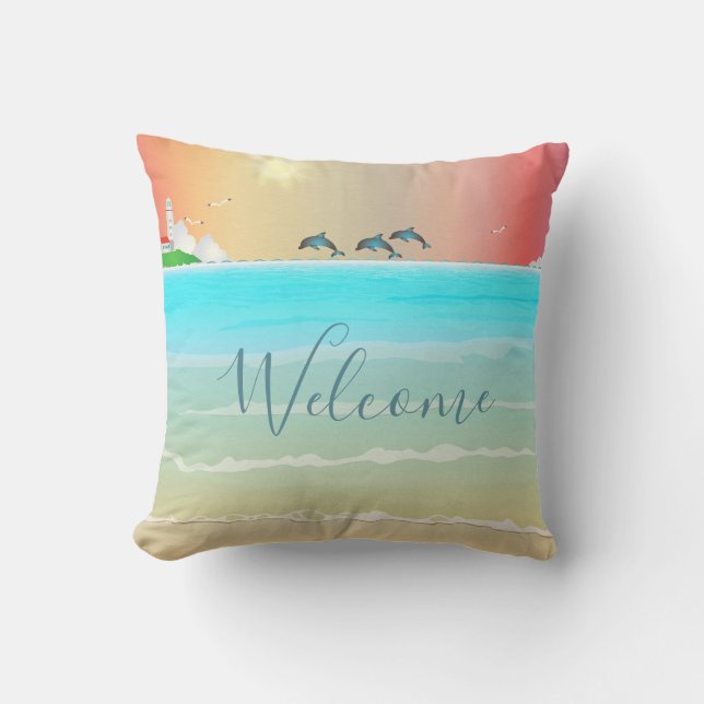 Kissen mit gepflegtem Strand mit Delphinen (Vorderseite)