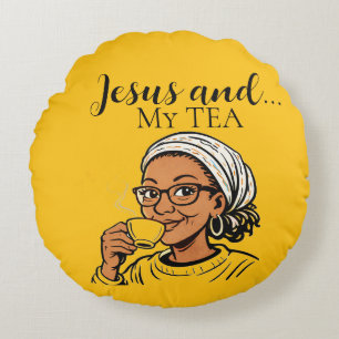 Kissen mit Jesus und meinem Tee