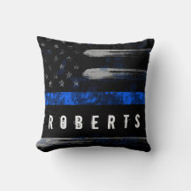Kissen mit Namen und BLUE Thin Line-Flagge