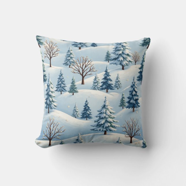 Kissen mit schneebedecktem Winterhintergrund (Vorderseite)