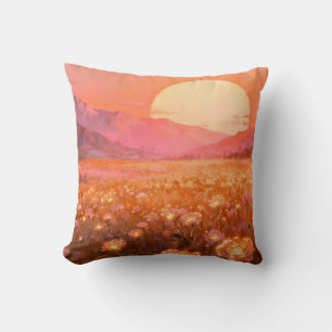 Kissen mit Sonnenblumenfeld bei Sonnenuntergang