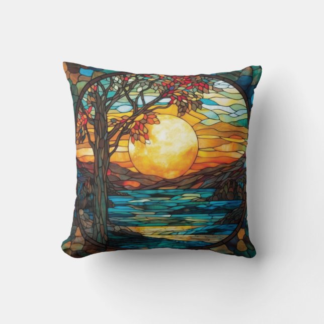Kissen mit Sonnenuntergangs-Herbstszene (Vorderseite)