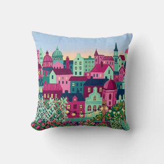 Kissen mit Stadt-Silhouette – Fuchsia und Mint