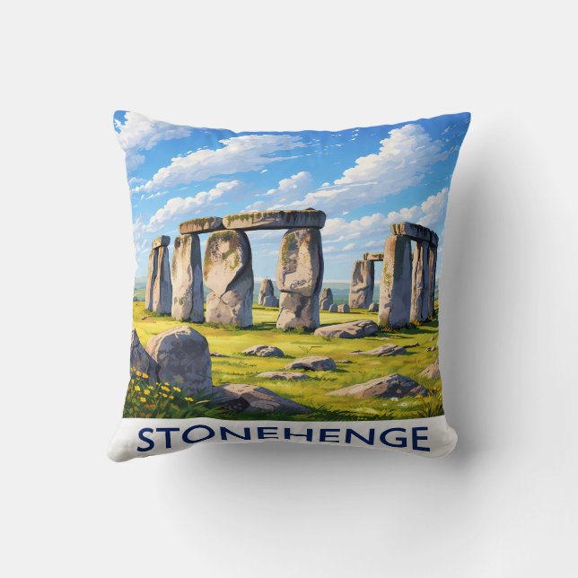 Kissen mit Stonehenge-Motiv Landschaft mit altem M (Rückseite)