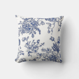 Kissen mit Vintagem Blumenakzent in Blau und Weiß