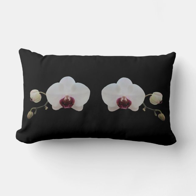 Kissen - Ruby-Lipped White Orchid on Black (Vorderseite)