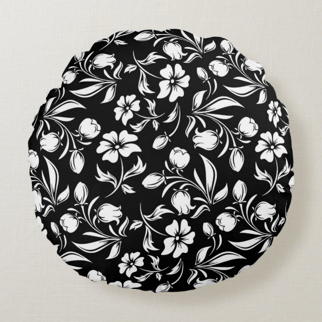 Kissen schwarz/weiß Blume (Vorderseite)