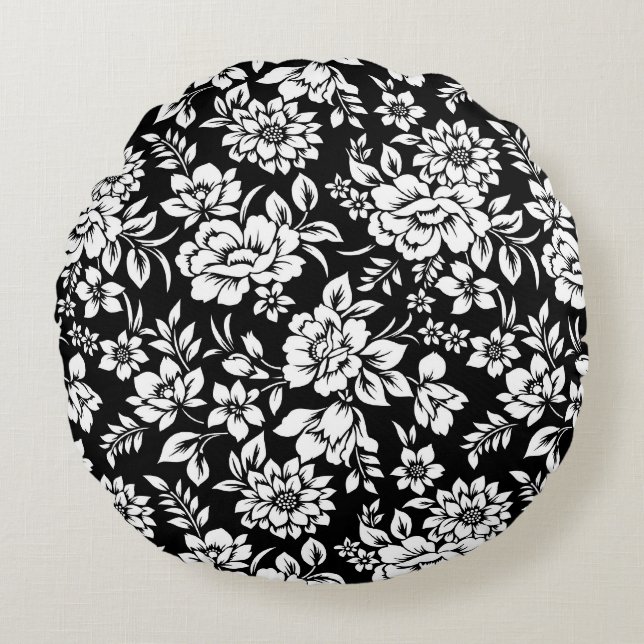 Kissen schwarz/weiß Blume (Vorderseite)