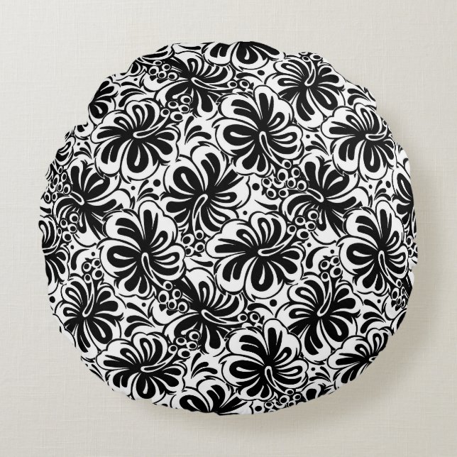 Kissen schwarz/weiß Blume (Vorderseite)