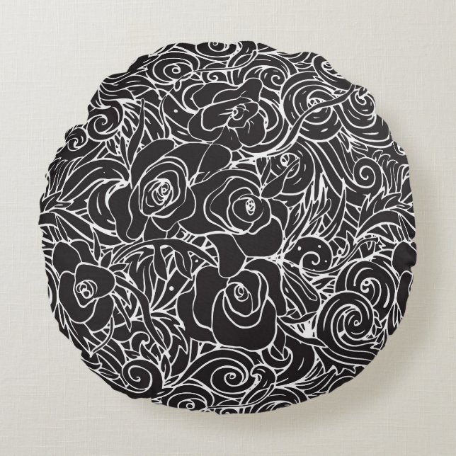 Kissen schwarz/weiß Blume (Vorderseite)