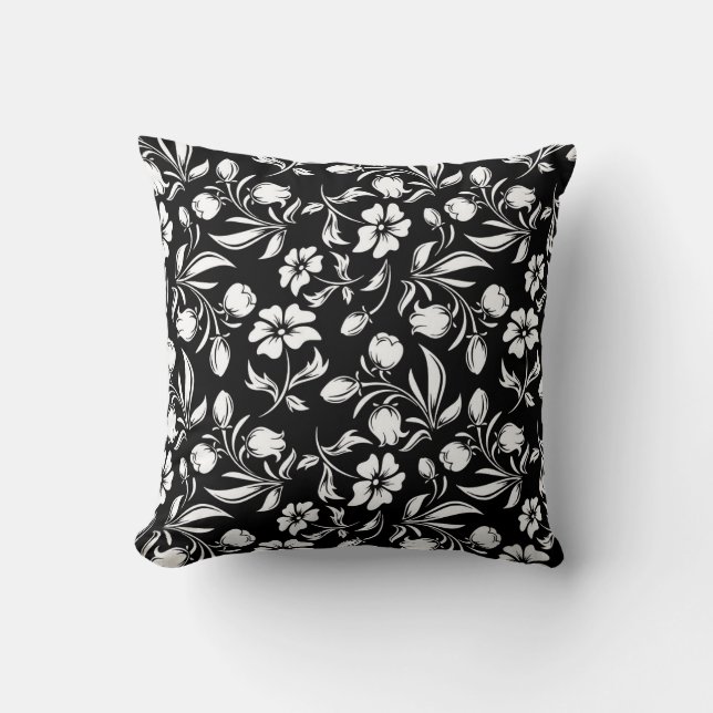 Kissen schwarz/weiß Blume (Vorderseite)