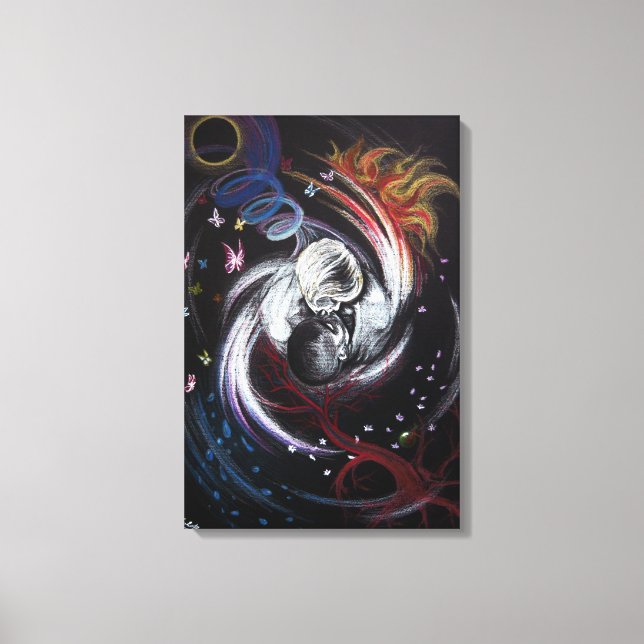 Kissenpaar Yin Yang Liebe Surreal zeichnend Kunst Leinwanddruck (Vorderseite)