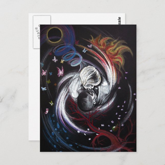 Kissenpaar Yin Yang Liebe Surreal zeichnend Kunst Postkarte (Vorne/Hinten)