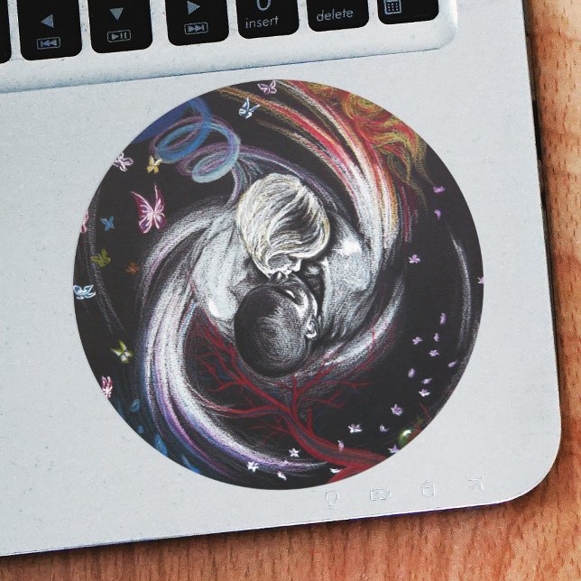 Kissenpaar Yin Yang Liebe Surreal zeichnend Kunst Runder Aufkleber (Von Creator hochgeladen)