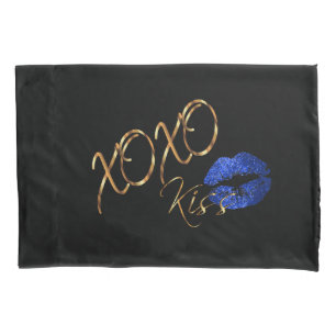 Kisses and Hugs Blue Glitzer Lips Kissenbezug