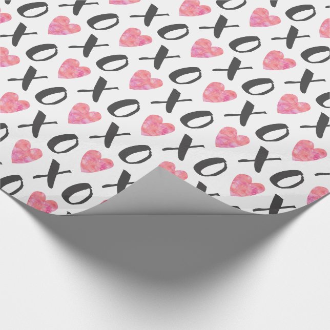Kisses and Hugs Watercolor Pink Hearts Pattern Geschenkpapier (Ecke)