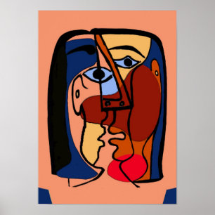 Kisses Cubism Abstrakt Faces Poster