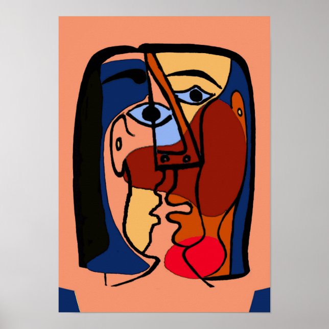 Kisses Cubism Abstrakt Faces Poster (Vorne)
