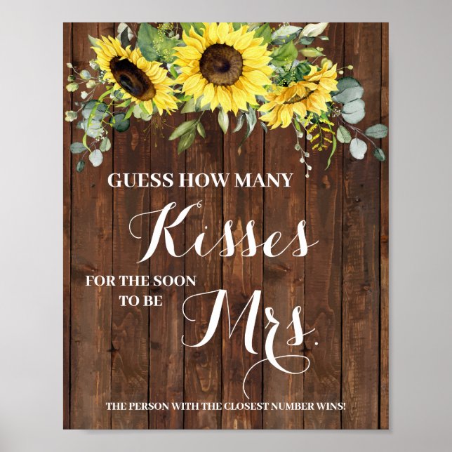 Kisses for Balon Mrs Sunflowers Shower Game Sign Poster (Vorne)