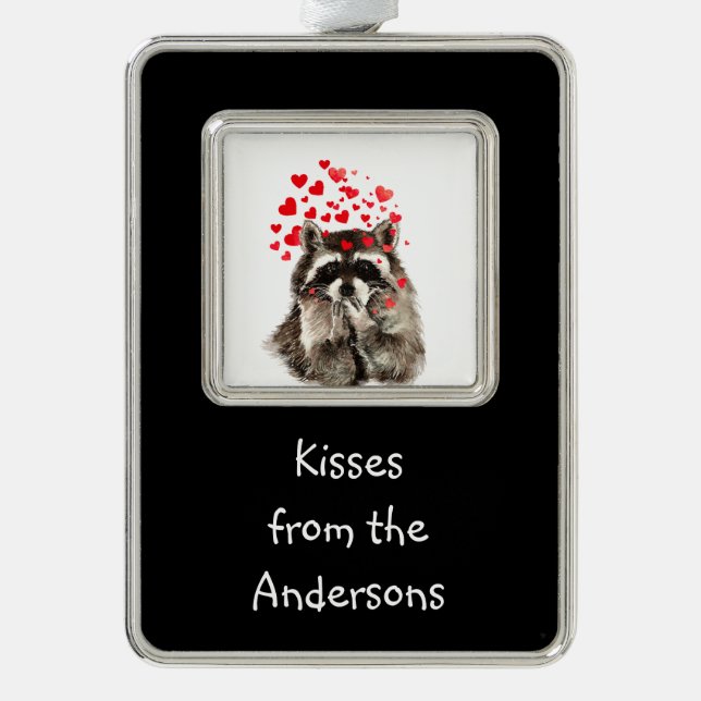 Kisses from Individuelle Name Fun Raccoon Rahmen-Ornament Silber (Vorderseite)