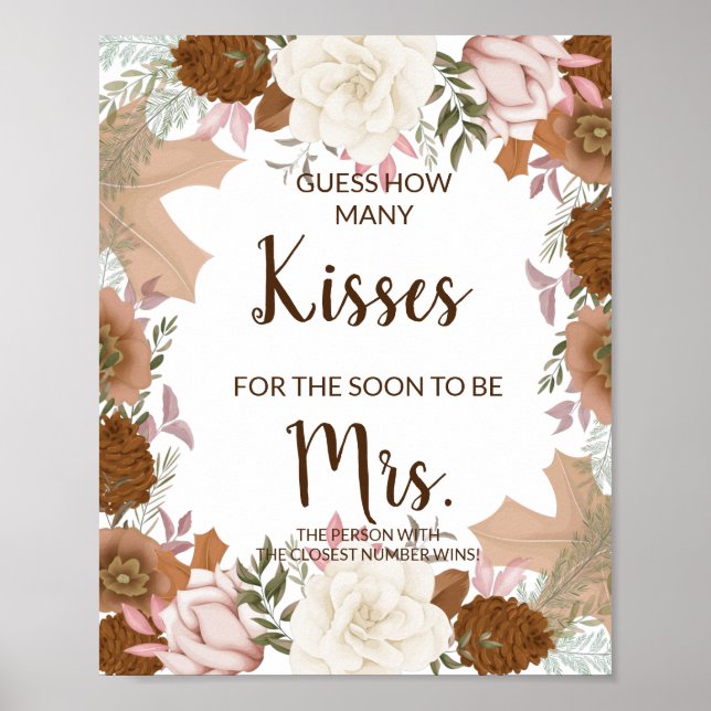 Kisses für bald Mrs. Boho Autumn Shower Game Sign Poster (Vorne)