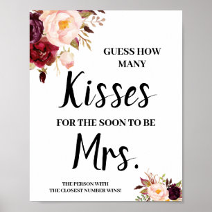 Kisses für bald Mrs. Marsala Shower Game Sign Poster