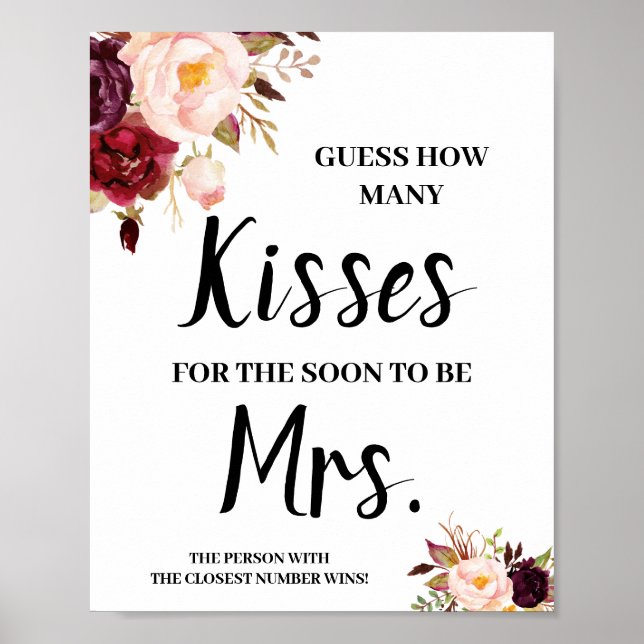 Kisses für bald Mrs. Marsala Shower Game Sign Poster (Vorne)