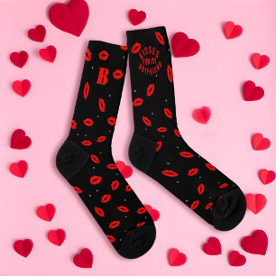 Kisses für Boyfriend Red Lipstick Black Socks Socken