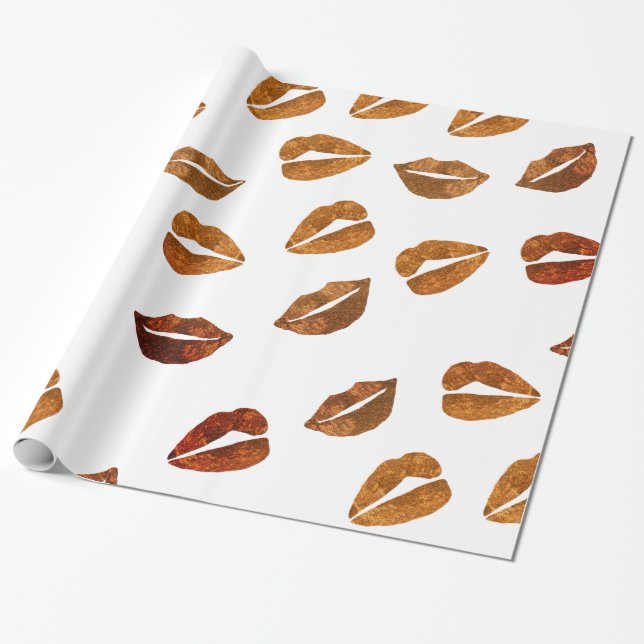 Kisses Gold Lips Wrapping Paper Geschenkpapier (Ungerollt)
